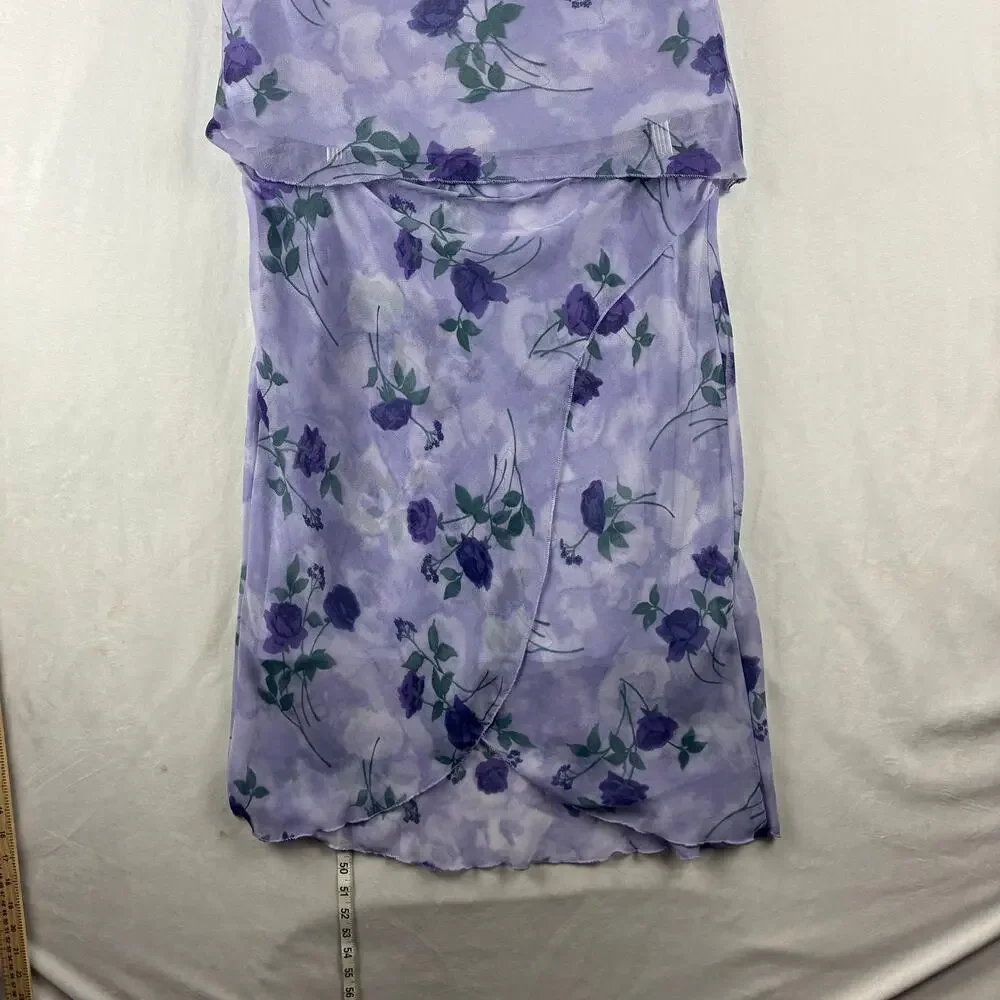 Vintage 2 Piece Cowl Flutter Blouse Midi Skirt Womens Large Purple Rose Romantic